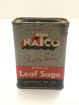 Vintage Natco Whole Leaf Sage 1/2 Oz Spice Tin,  National Tea Company