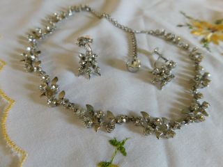 Vintage Clear Crystal Rhinestone Choker Necklace And Earrings Set