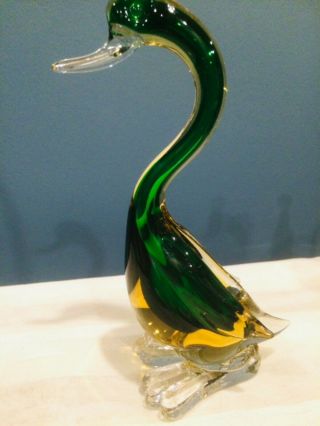 1950s Murano Hand Blown Glass Swan,  Goose Figurine.  Vintage 8 "