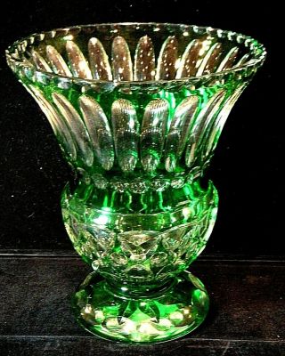 Large Emerald Green Bohemian - Style Cut To Clear Glass/crystal Vase