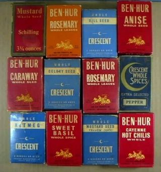 12 Vintage Cardboard Box Spice Tins,