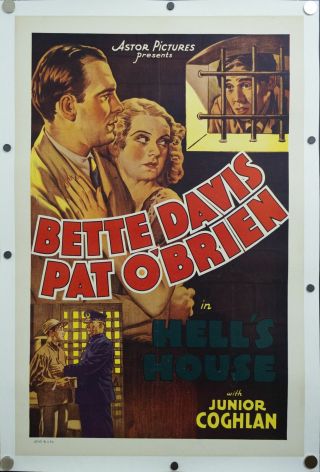 R - 1937 Hell’s House One Sheet Movie Poster Bette Davis Pat O’brien Crime Drama
