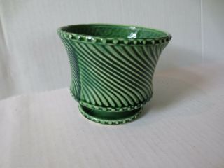 Vintage Mccoy Green Pedestal Planter Swirl Pattern 4 1/4” X 5”