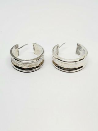 Vintage Mexico 925 Sterling Silver Hoop Earrings 17.  5gr