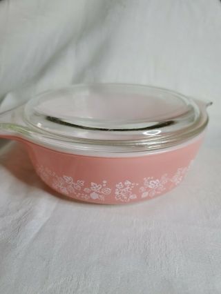Vintage Pyrex 471 Pink Gooseberry Casserole Dish 1 Pint Lid Cinderella Euc