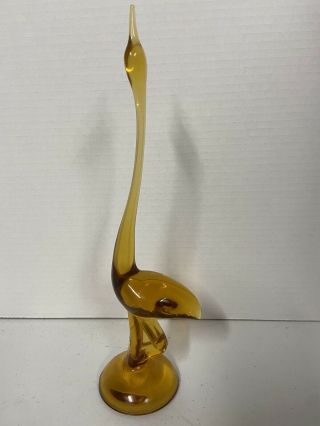Viking Glass Amber Egret Bird Vintage 1960s/11.  25 Inches Tall/excellent Cond