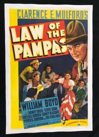 Hopalong Cassidy Law Of The Pampas 1 Sheet Movie Poster 1939 On Linen