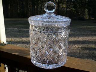 Crystal Glass Brilliant Cut Diamond/ Hobstar - Biscuit Cracker Cookie Jar