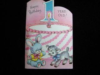 Vintage " Happy Birthday 1 Year Old " Birthday Greeting Card