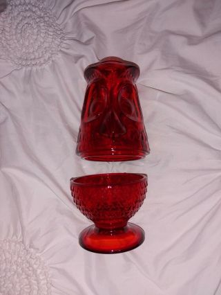 Mcm Viking Art Glass Red Hoot Owl Fairy Lamp Courting Votive Candle Lamp Holder