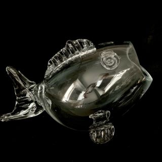 Vtg Mid Century Modern Clear Art Glass Fish Bowl Vase Hand Blown Blenko Style