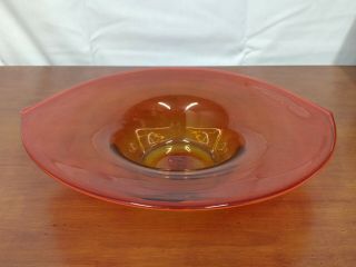 Mcm Blenko 5429 Tangerine Amberina Art Glass Asymmetrical Centerpiece 13 " Bowl
