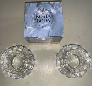 Kosta Boda Set of 2 Ice Igloo Votive Candle Holders Sweden Signed 2