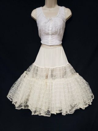 Vtg 50s White 3 Layered Crinoline Dorshire Full Circle Petticoat Deep Flounce M