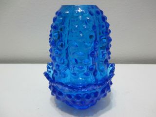 Vintage Fenton Glass Fairy Light Lamp Candle Holder Colonial Blue Hobnail 4 1/2 "