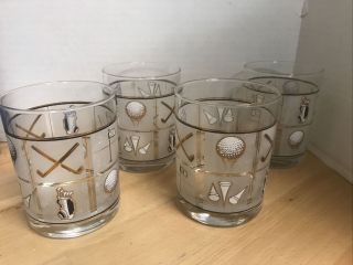 Vintage Culver Fairway Golf Theme Set Of 4 Double Old Fashioned Glasses Tumblers
