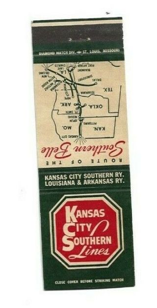 Vintage Matchbook Cover Kansas City Southern Lines Railroad Southern Belle 9361