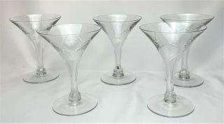 (5) Vintage Art Deco Crystal Hollow Stem Paris Style Champagne Glasses