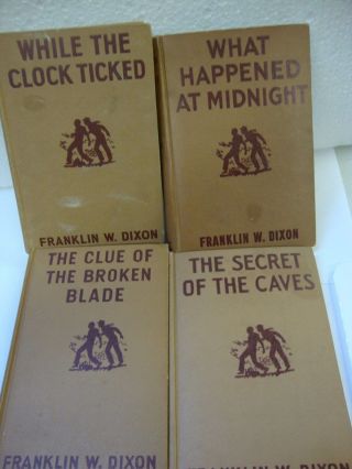 4 Vintage Hardcover Hardy Boys Books Clock Ticked Broken Blade Midnight Caves
