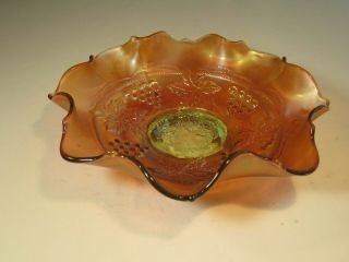 Antique Fenton Vaseline Grape & Cable Pattern Carnival Glass Bowl