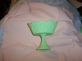 Fenton Lime Green Satin Custard Vaseline Glass Compote Pedestal Dish Vintage