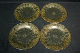 4 Vintage Indiana Depression Glass Salad Plates Horseshoe Pattern Yellow 8.  5 In