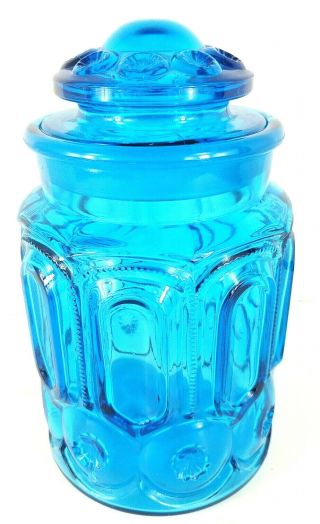 Vintage L E Smith Blue Moon & Stars Large Canister Apothecary Jar 9.  5 