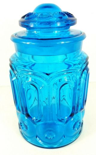 Vintage L E Smith Blue Moon & Stars Large Canister Apothecary Jar 9.  5 