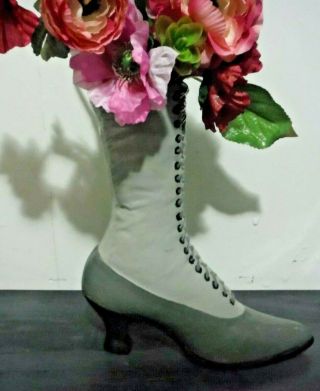 Vintage Large Ceramic Victorian Lace Up Boot Shoe Vase/planter 10 " Tall