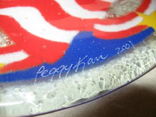 Peggy Carr Fused Art Glass Large Plate With American Flag Dated 2001 2
