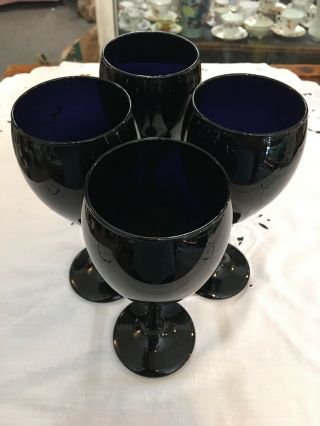 Libbey Glass Teardrop Black Water/ Wine Goblets 7.  5 Inch Tall Set Of 4