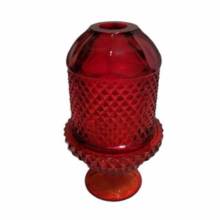Vintage Viking Fairy Lamp Ruby Red Diamond Point Glass Candle Holder