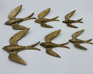 Vintage 6 Gold Tone Bird Wall Hangings Burwood Swallow 2682 - 1,  2682 - 2,  2682 - 3