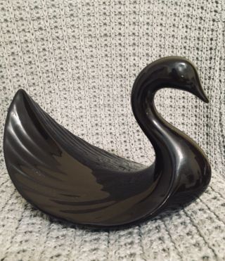 Vintage 80s Mod Ceramic Black Swan Decor Wash Cloth Towel Holder Art Deco