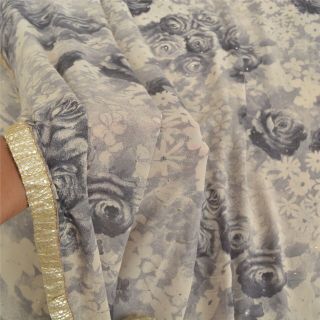Sanskriti Vintage Grey Sarees Pure Georgette Silk Digital Printed Sari Fabric 3