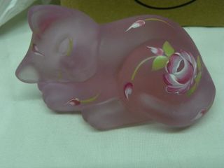 " Rose,  The Little Pink Cat " Fenton Glass For Lenox Hand Painted Signed By Miller