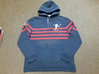 Vtg Rugby By Ralph Lauren Kicker Usa Embroidered Patch Hooded Hoodie Shirt M
