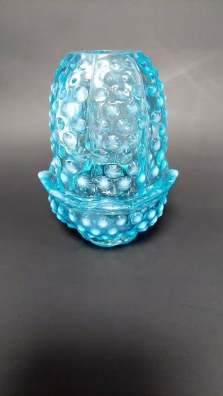 Vintage Fenton Opalescent Aqua Blue Hobnail Fairy Lamp
