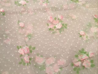 Vintage Fabric,  Cotton,  Flocked Dotted Swiss,  Flowers,  Large Scraps