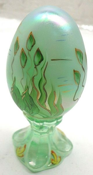 FENTON EGG ON STAND 5146 J4 Iridescent Green Seahorse Signed L/E 1600/3000 3