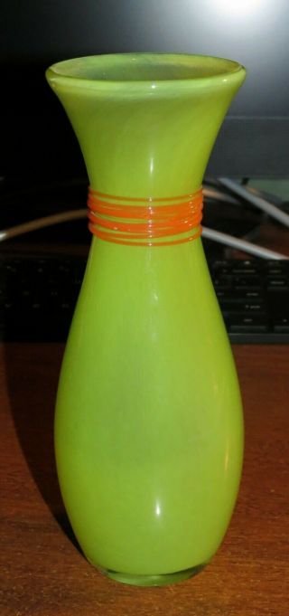 Marc Aurel German Echtkristall Art Glass Lime Green Orange Swirl Vase 8 " Tall Ex