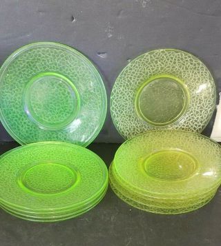 L.  E.  Smith Crackle By Cracky Yellow Plates 6 " Set Of 10 Nos Uv Glow