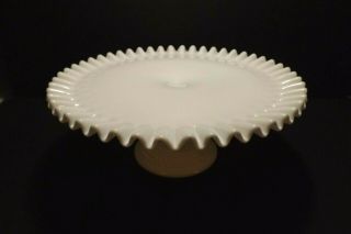 Fenton Hobnail White Milk Glass Round Pedestal Cake Stand 12 1/2 " Ruffled Plate