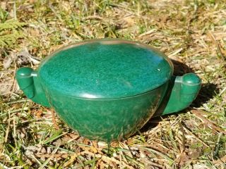 Vintage Branchell Color Flyte Melmac Hunter Green Sugar Bowl With Lid Art Deco