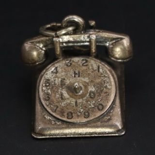 Vtg Sterling Silver - Beau Retro Rotary Phone Telephone Bracelet Charm - 5g