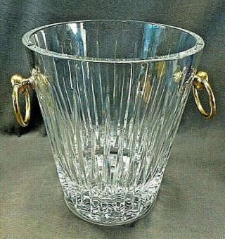 Rogaska Heavy Cut Crystal Champagne Ice Bucket With Brass Handles 9” Tall