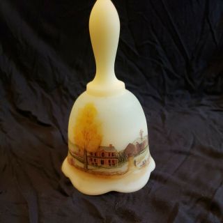 Vintage Fenton Glass Bell Hand Painted Signed Limited Edition Farm Scene