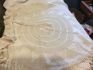 Vintage Large Hand Crocheted Round Table Top Ivory Doily