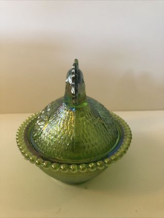 Hen on Nest Indiana Glass Covered Dish Lime Green Carnival With Box 2