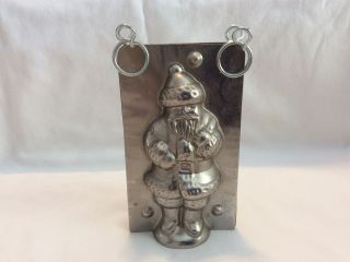 Vintage Metal Santa Claus Metal Candy Mold Double Sided With Clips